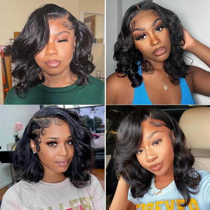 Lace Front Bob Wig | Short Body Wave, HD Closure, Brazilian Virgin Human Hair, Natural Black