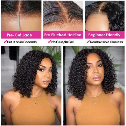 Lace Front Bob Wig | Short Body Wave, HD Closure, Brazilian Virgin Human Hair, Natural Black