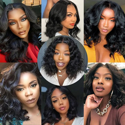 Lace Front Bob Wig | Short Body Wave, HD Closure, Brazilian Virgin Human Hair, Natural Black