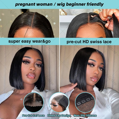 200% Straight Short Bob 13x4 Lace Frontal Human Hair Wigs 13x6 HD Transparent Lace Front Wig 5x5 Closure Wig For Women