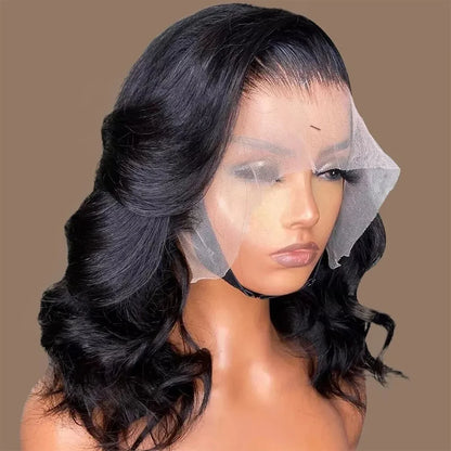 Lace Front Bob Wig | Short Body Wave, HD Closure, Brazilian Virgin Human Hair, Natural Black