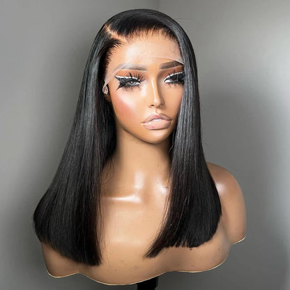 13x4 Lace Front Human Hair Wig Transparent Lace Frontal Wigs For Black Women Short Bob Wig Multiple Remy Straight Natural Wig