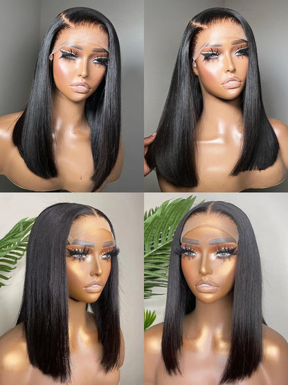 13x4 Lace Front Human Hair Wig Transparent Lace Frontal Wigs For Black Women Short Bob Wig Multiple Remy Straight Natural Wig