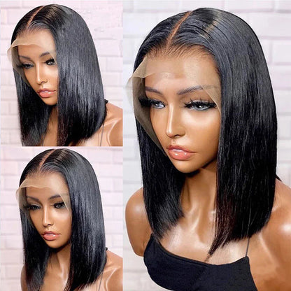 13x4 Lace Front Human Hair Wig Transparent Lace Frontal Wigs For Black Women Short Bob Wig Multiple Remy Straight Natural Wig