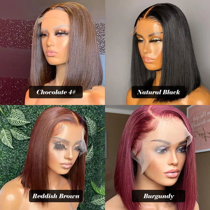 13x4 Lace Front Human Hair Wig Transparent Lace Frontal Wigs For Black Women Short Bob Wig Multiple Remy Straight Natural Wig