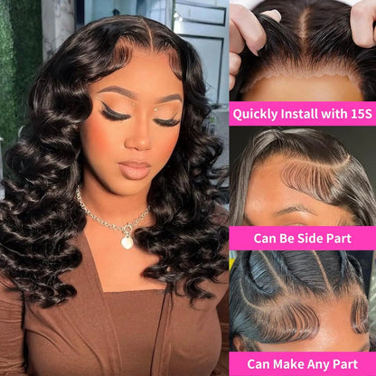 Lace Front Bob Wig | Short Body Wave, HD Closure, Brazilian Virgin Human Hair, Natural Black