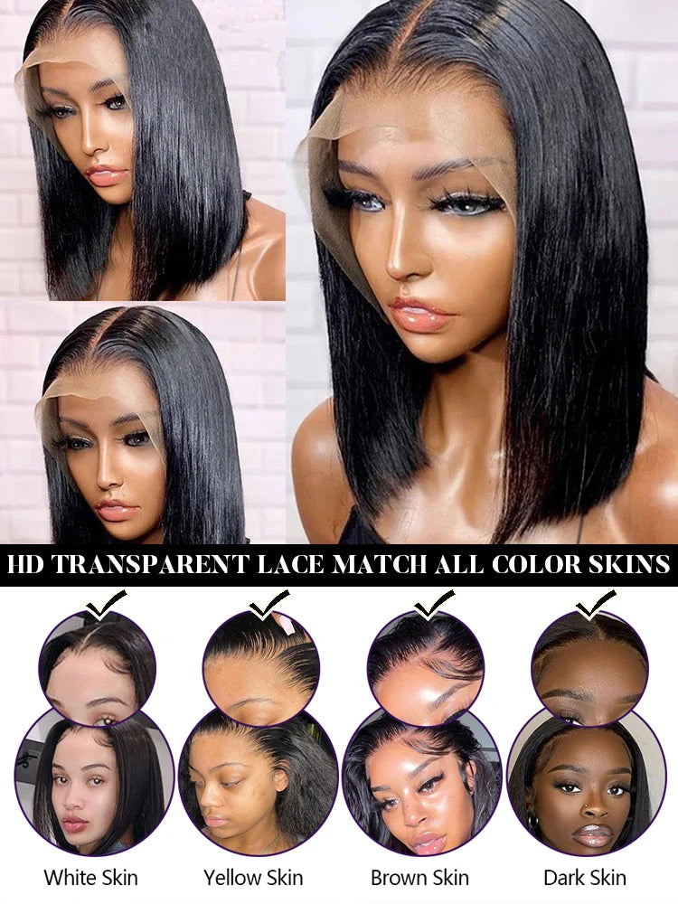 13x4 Lace Front Human Hair Wig Transparent Lace Frontal Wigs For Black Women Short Bob Wig Multiple Remy Straight Natural Wig