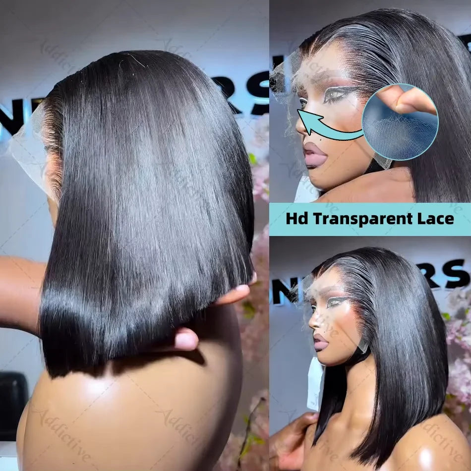 200% Straight Short Bob 13x4 Lace Frontal Human Hair Wigs 13x6 HD Transparent Lace Front Wig 5x5 Closure Wig For Women