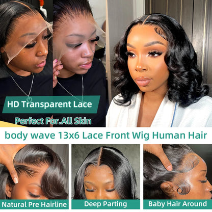 Transparent Short Bob Body Wave 13x6 13x4 Lace Frontal Wig Lace Front Human Hair Wigs 5x5 Closure Glueless Ready To Wear Wig