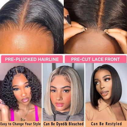 Glueless Wigs Human Hair Bob Wig| 4x4 Pre Cut Wear and Go Straight Wig 5x5 Bob Wigs For Women 13x4 Lace Front Wigs Human Hair